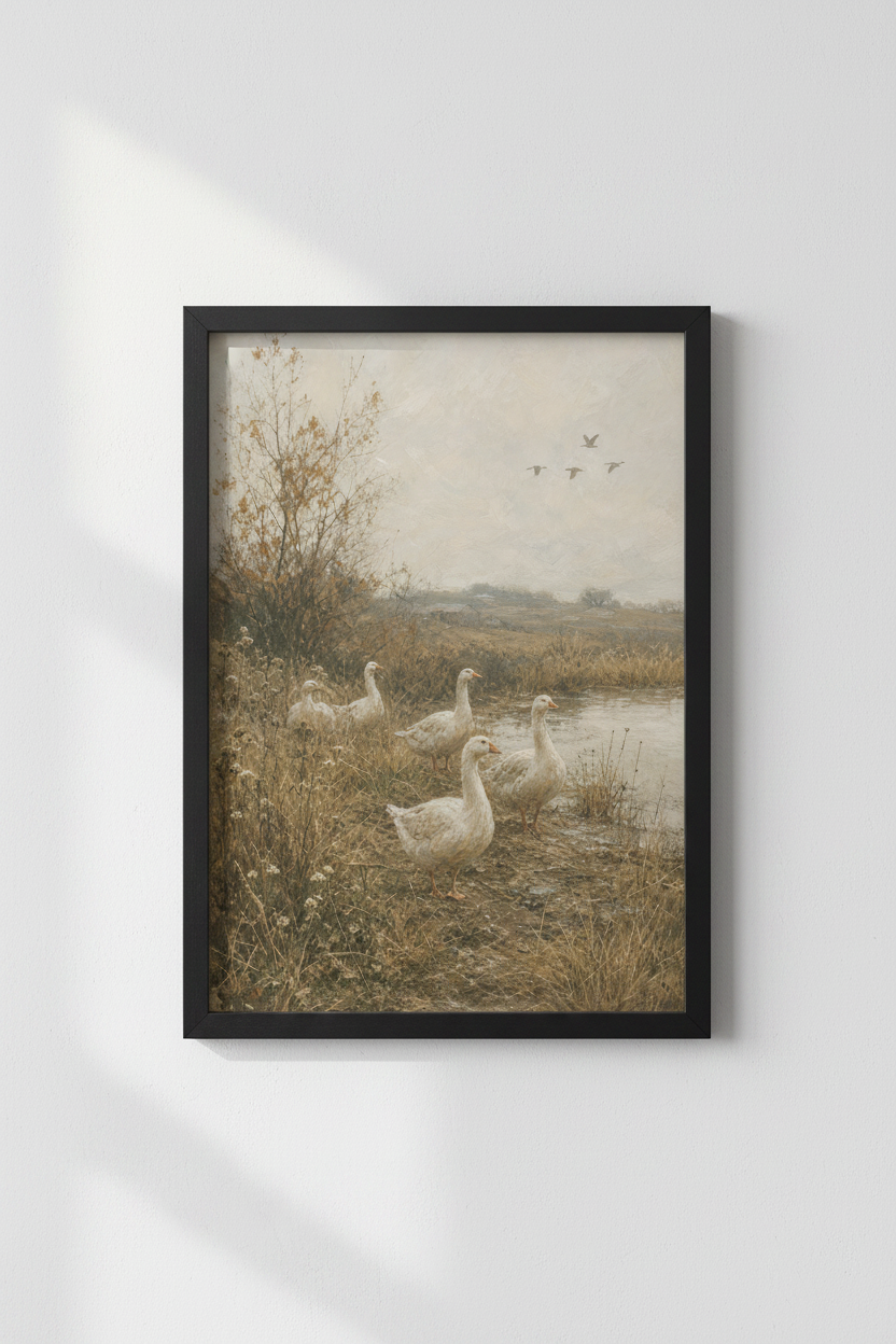 Vintage Goose Oil Painting | Farmhouse Country Decor | Cottagecore Canvas Art