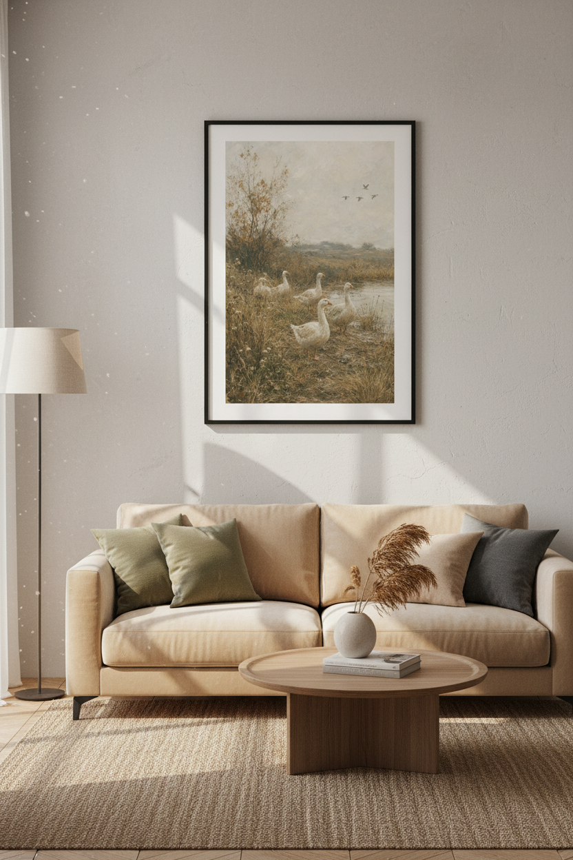 Vintage Goose Oil Painting | Farmhouse Country Decor | Cottagecore Canvas Art