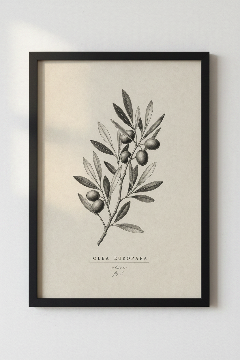 Olive Branch Botanical Art | Vintage Sketch Poster, Mediterranean Kitchen Decor