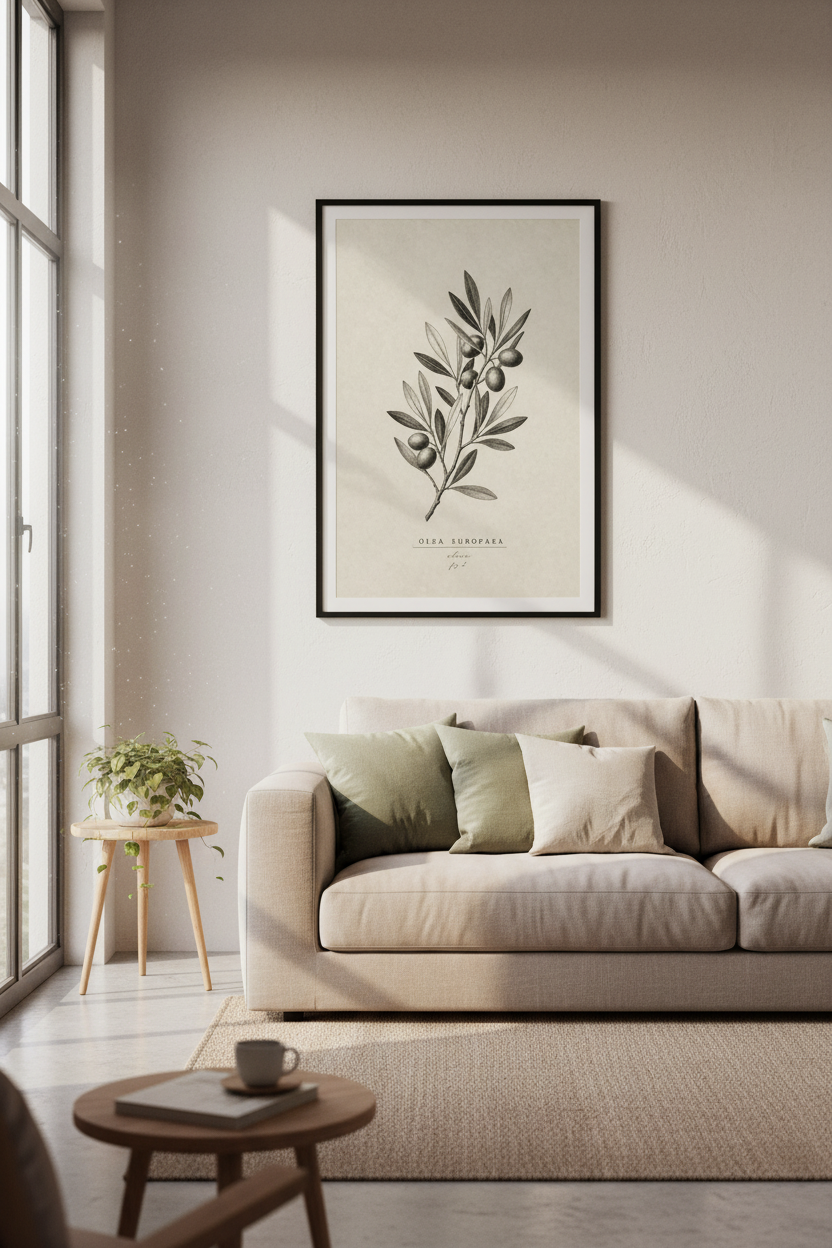 Olive Branch Botanical Art | Vintage Sketch Poster, Mediterranean Kitchen Decor