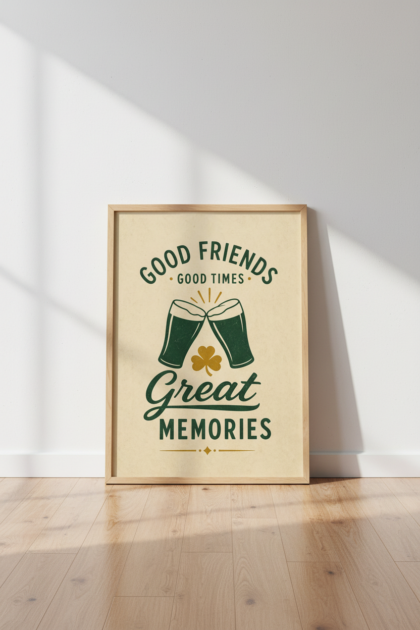 Irish Pub Style Beer Wall Art | Retro Home Bar Decor | Good Friends Poster