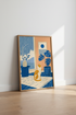 Ginger Cat in Blue Room Art | Matisse Style Mediterranean Print, Coastal Boho Decor