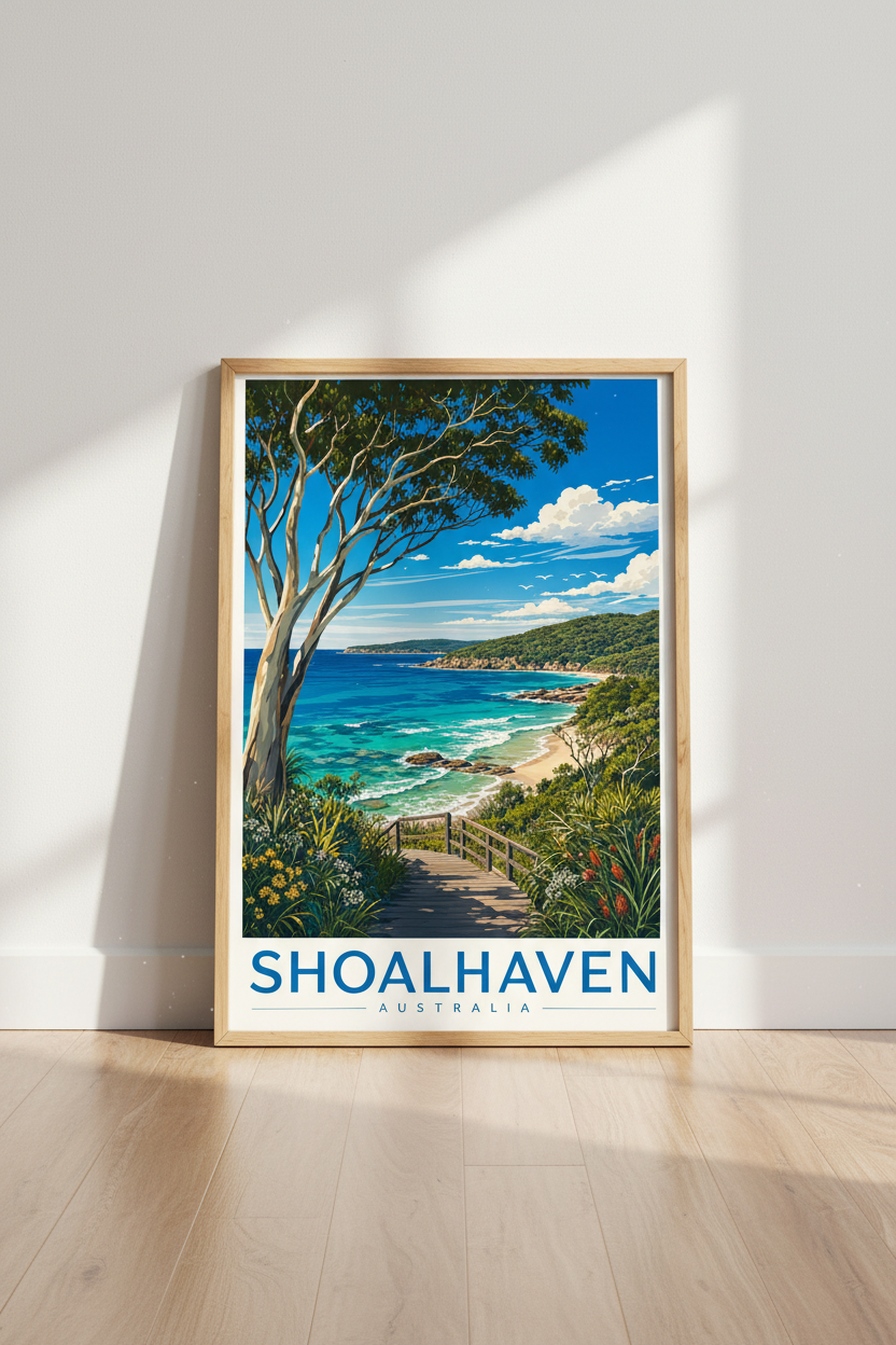 Shoalhaven Australia Travel Poster | Coastal Beach Wall Art, Modern Home Decor