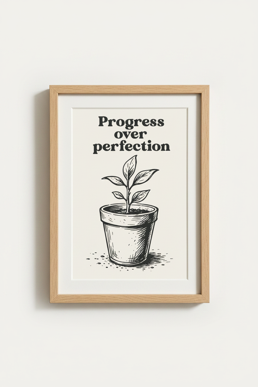 Progress poster art | Minimalist Black &amp; White Living Room Decor