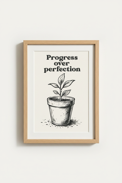 Progress poster art | Minimalist Black &amp; White Living Room Decor