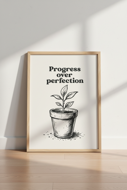 Progress poster art | Minimalist Black &amp; White Living Room Decor