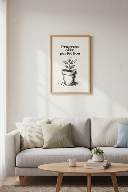 Progress poster art | Minimalist Black &amp; White Living Room Decor