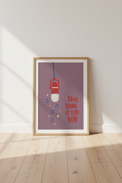Retro Microphone Music Wall Art | "This Song Is For You" Print | Studio Decor