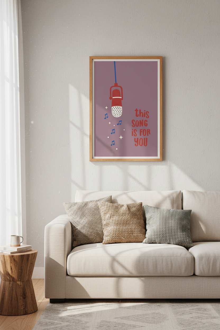 Retro Microphone Music Wall Art | "This Song Is For You" Print | Studio Decor