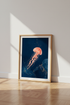 Jellyfish Wall Art | Navy & Gold Coastal Decor, Modern Ocean Poster Print