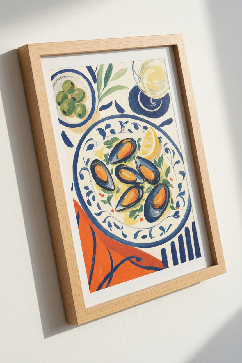 Mussels Mediterranean Wall Art Print | Kitchen &amp; Dining Decor | Painterly Food Poster