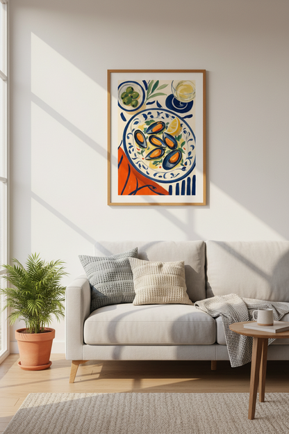 Mussels Mediterranean Wall Art Print | Kitchen &amp; Dining Decor | Painterly Food Poster