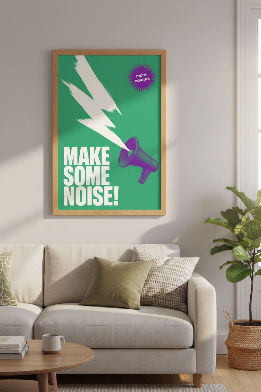 Make Some Noise Poster | Bold Retro Graphic Wall Art Print, Office Decor