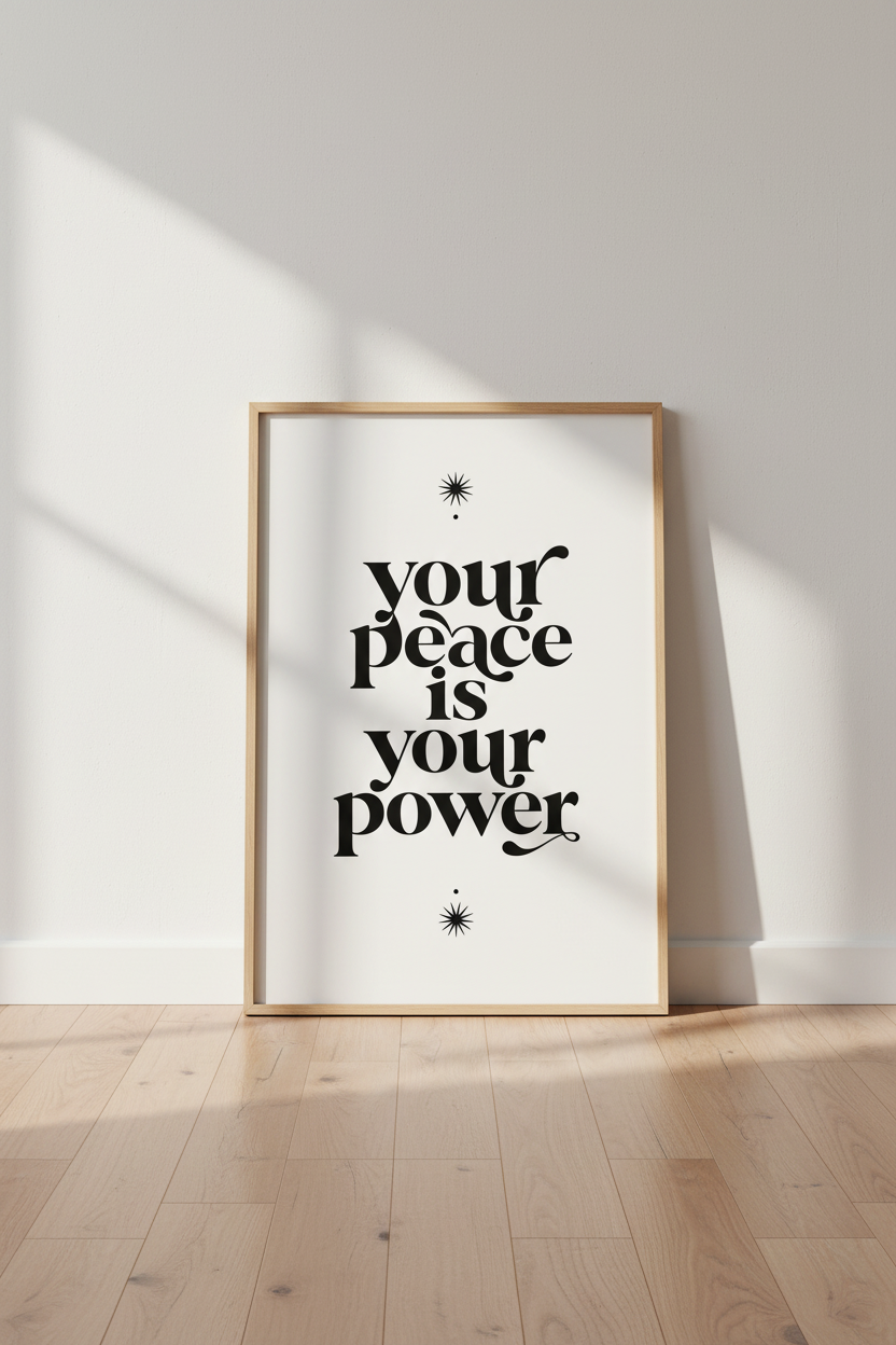 Your Peace Is Your Power Wall Art | Minimalist Typography Poster | Zen Home Decor