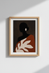 Abstract silhouette | Dark palette, terracotta accents | Living room decor