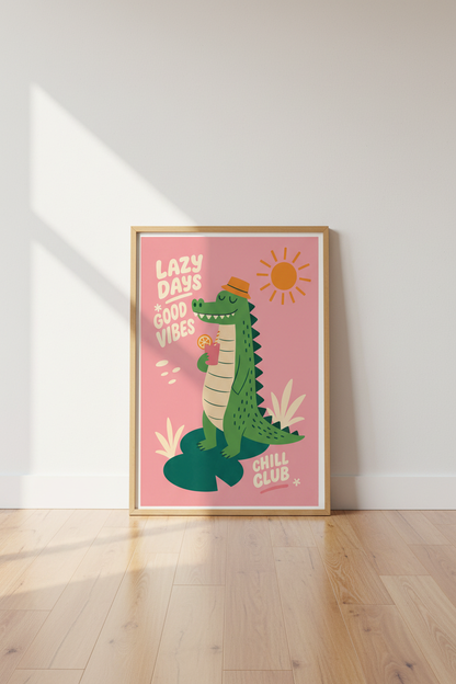 Funny Crocodile Wall Art | Pink Tropical Summer Poster, Kids Room &amp; Dorm Decor