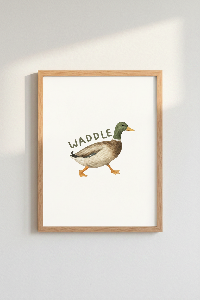 Watercolor Mallard Duck Wall Art | Nursery Decor | Waddle Aesthetic Poster