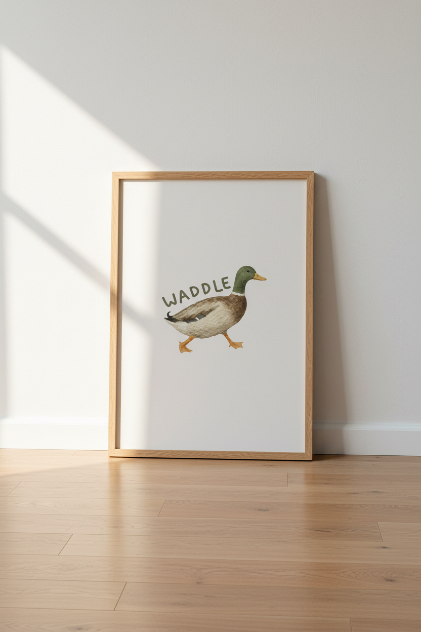 Watercolor Mallard Duck Wall Art | Nursery Decor | Waddle Aesthetic Poster