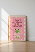 Funny Pajama Frog Wall Art | Pastel Pink Retro Poster, Dorm & Bedroom Decor