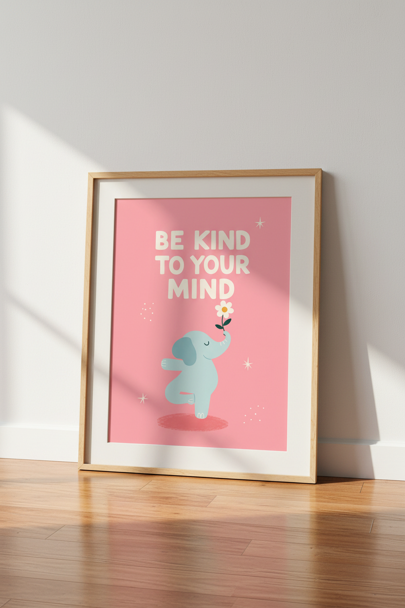Elephant Mindset Wall Art Print | Pink Nursery Decor | Be Kind To Your Mind Poster