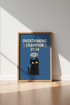 Funny Cat Overthinking Champion 2024 Print | Office Humor | Navy Blue Wall Art