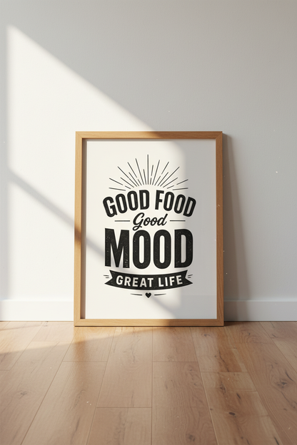 Good Food Good Mood Kitchen Wall Art | Minimalist Black &amp; White Print, Dining Decor