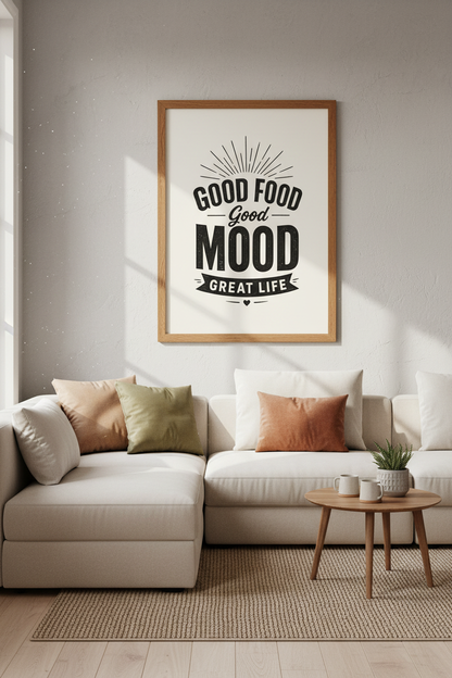 Good Food Good Mood Kitchen Wall Art | Minimalist Black &amp; White Print, Dining Decor