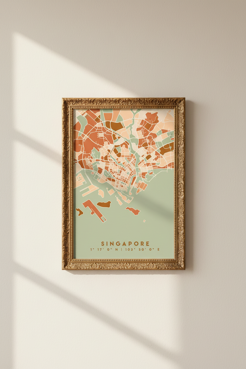 Abstract Singapore map Wall Art Print | Living Room Decor | Vintage Poster