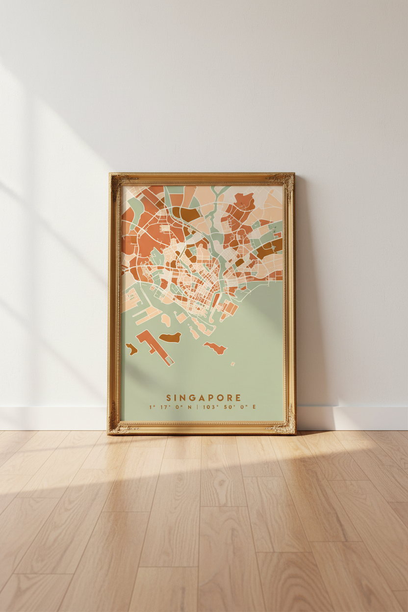 Abstract Singapore map Wall Art Print | Living Room Decor | Vintage Poster