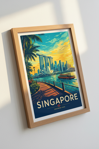 Singapore Skyline Art | Tropical Travel Poster, Modern Living Room Decor