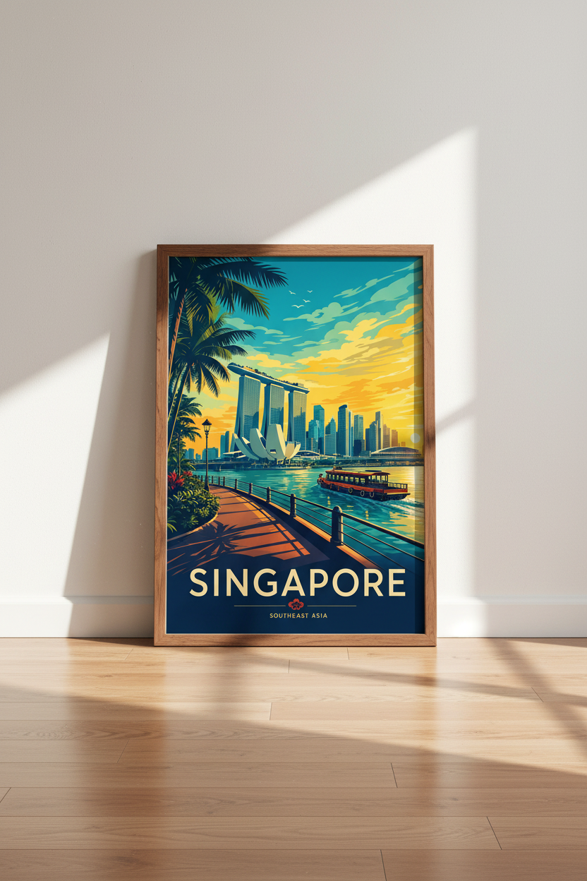 Singapore Skyline Art | Tropical Travel Poster, Modern Living Room Decor