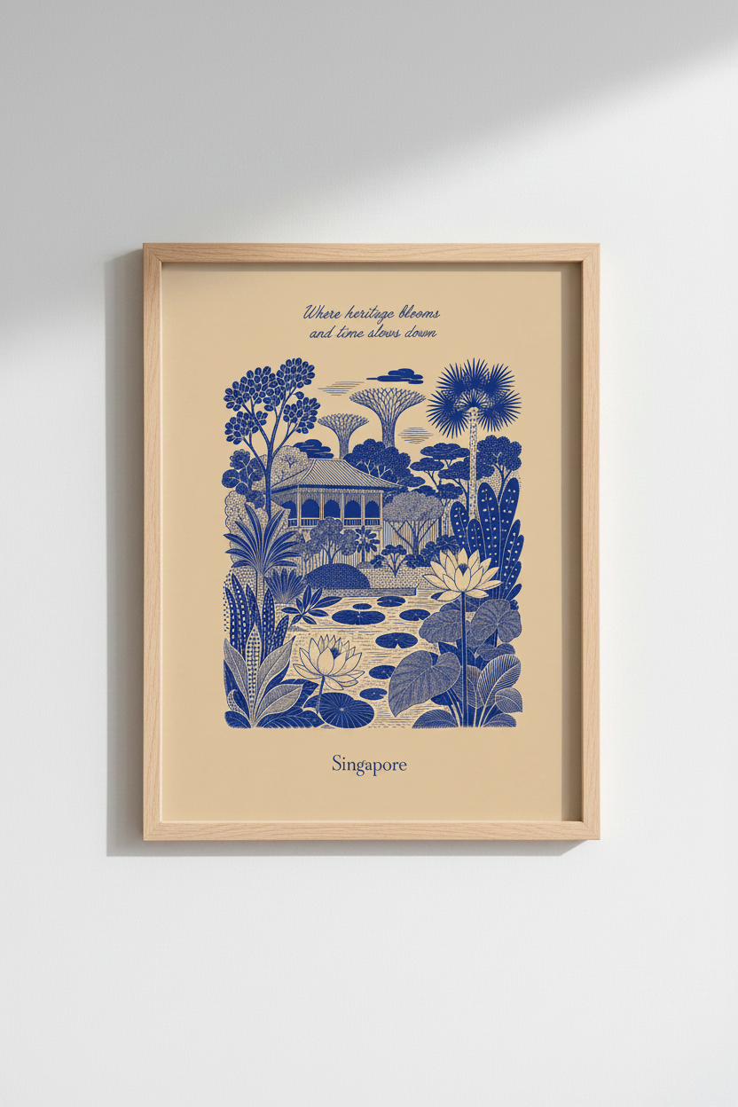 Singapore wall art | Navy ink, living room decor