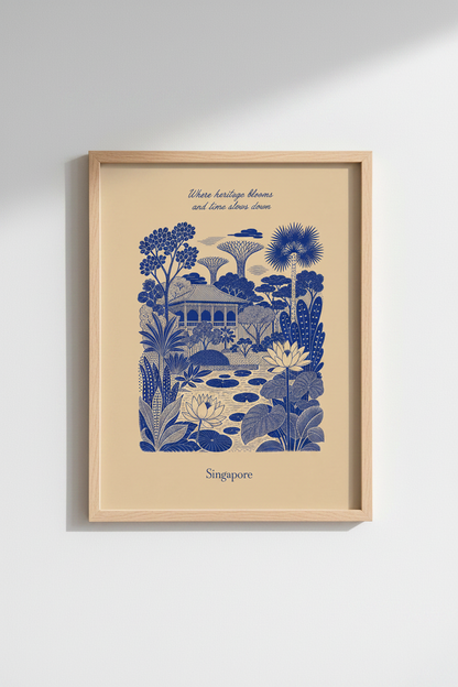 Singapore wall art | Navy ink, living room decor