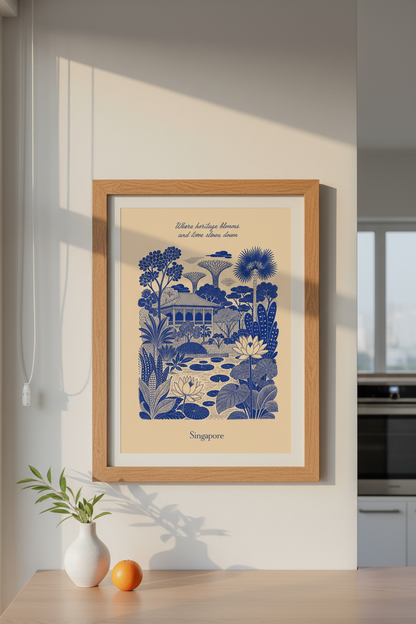 Singapore wall art | Navy ink, living room decor