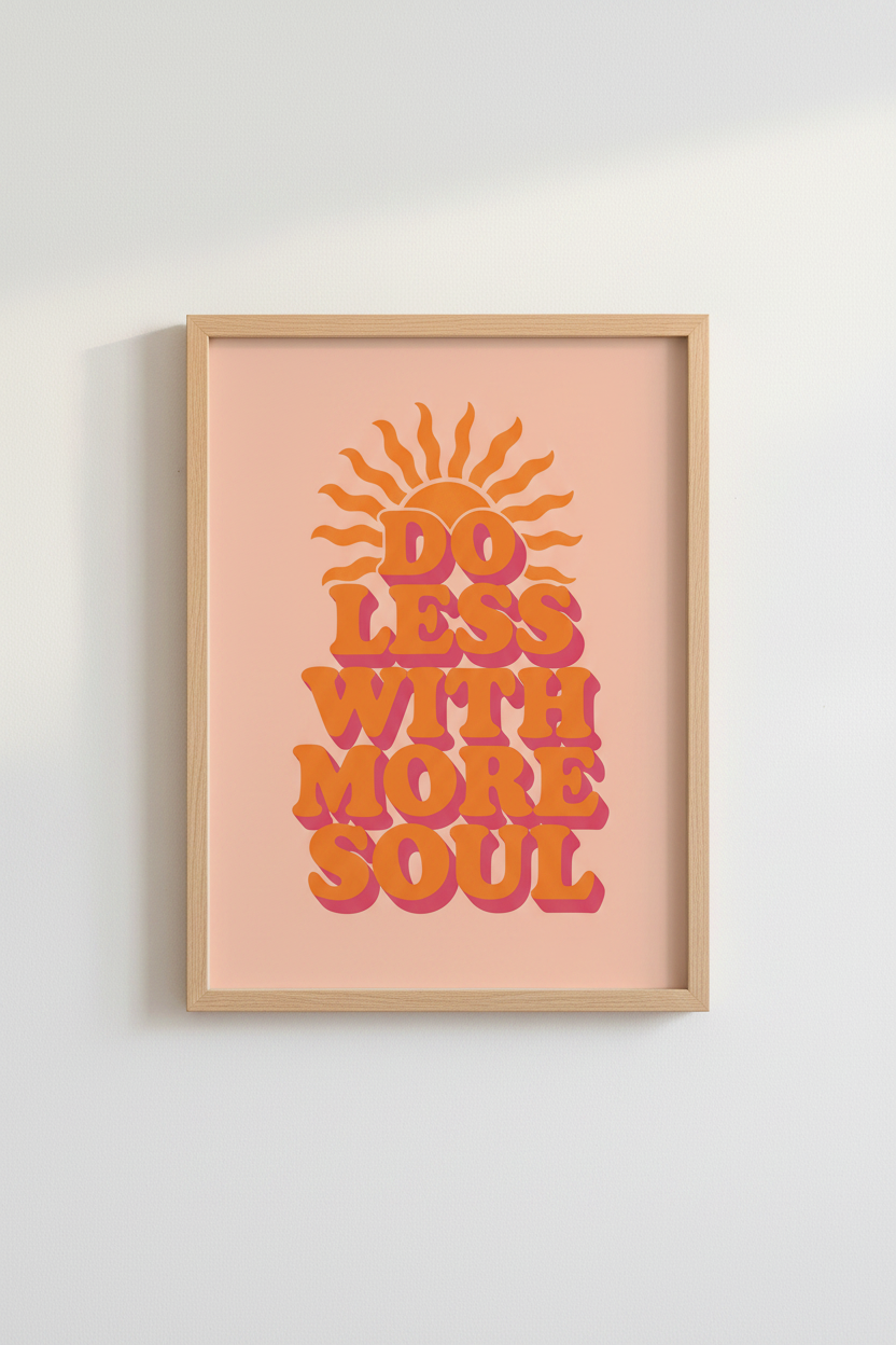 Do Less With More Soul Wall Art Print | Retro 70s Decor | Groovy Sun Poster