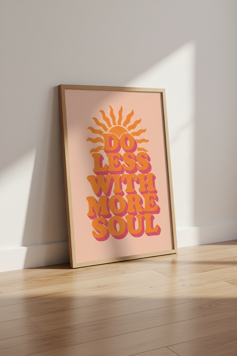 Do Less With More Soul Wall Art Print | Retro 70s Decor | Groovy Sun Poster