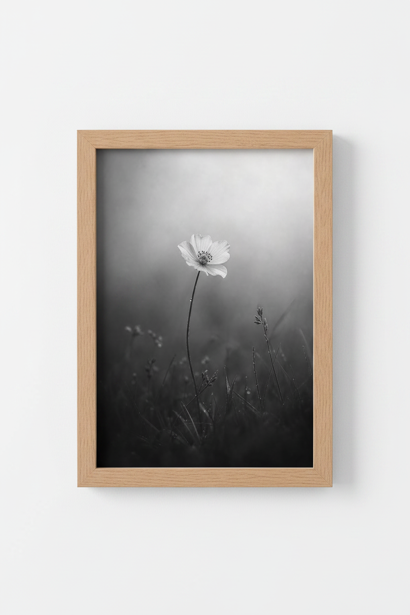 Moody Floral Wall Art | Black and White Botanical Print, Minimalist Bedroom Decor