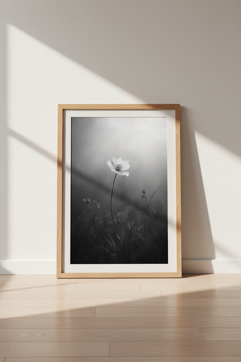 Moody Floral Wall Art | Black and White Botanical Print, Minimalist Bedroom Decor