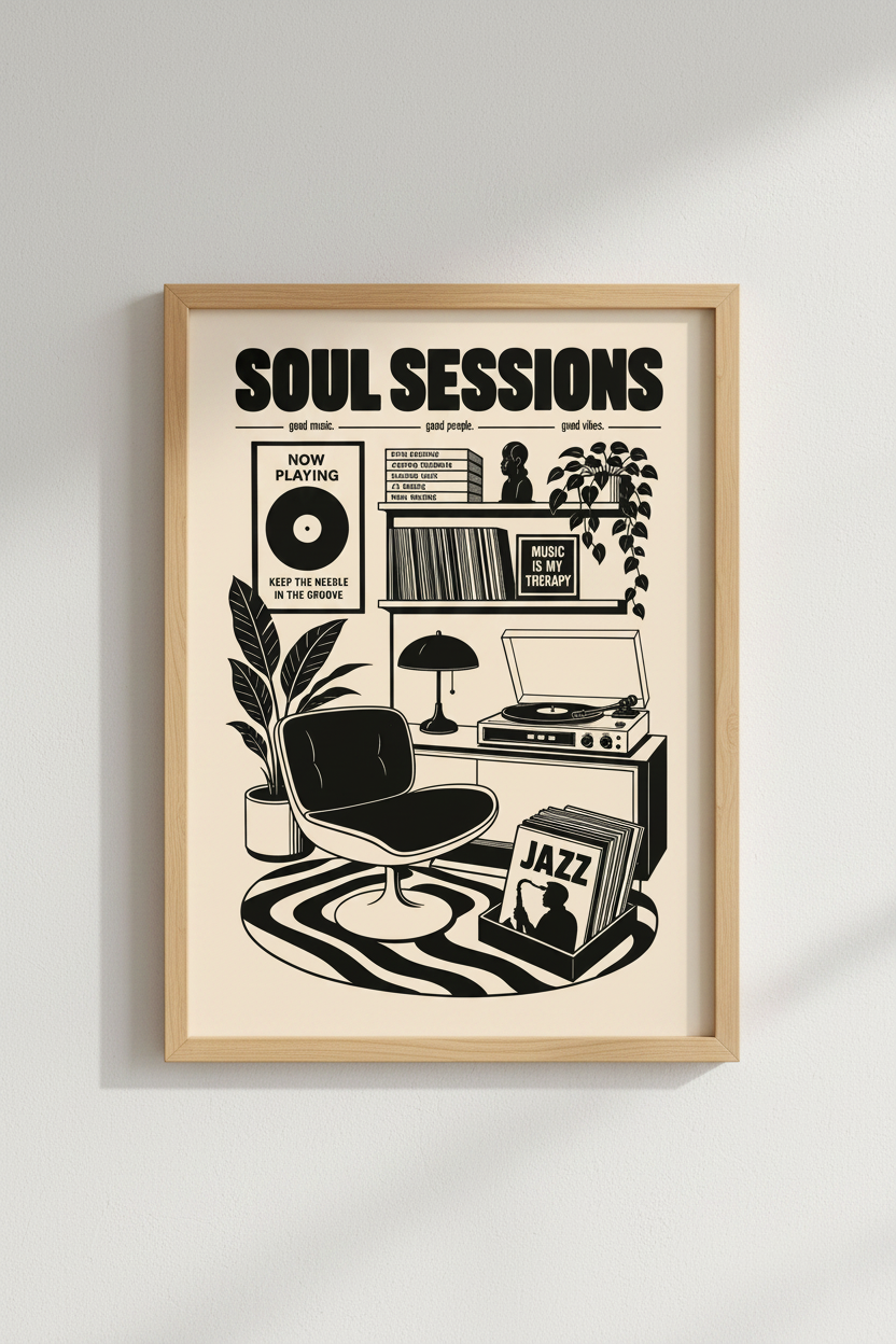 Soul Sessions Retro Music Wall Art | Vinyl Record Decor | Minimalist Jazz Poster