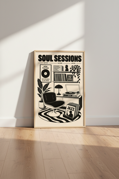 Soul Sessions Retro Music Wall Art | Vinyl Record Decor | Minimalist Jazz Poster