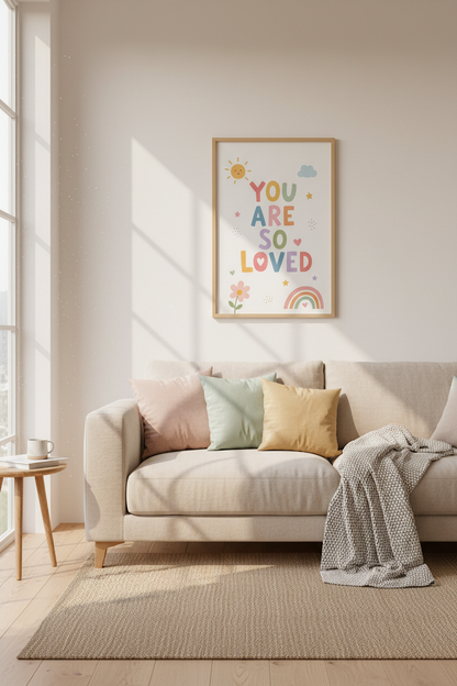 You Are So Loved Wall Art Print | Pastel Nursery Decor | Boho Playroom Poster