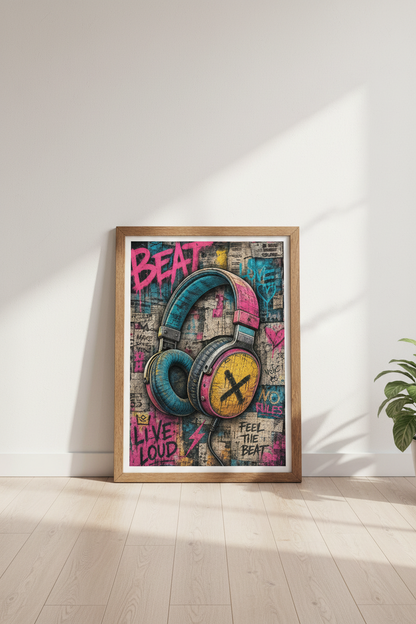Graffiti Headphones Wall Art | Urban Street Art Poster, Music Room Decor