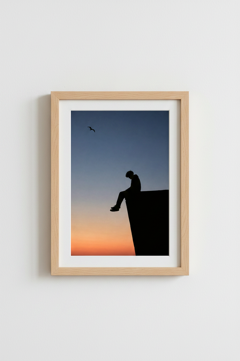 Silhouette Wall Art | Sunset Gradient, Moody Blue | Living Room Decor