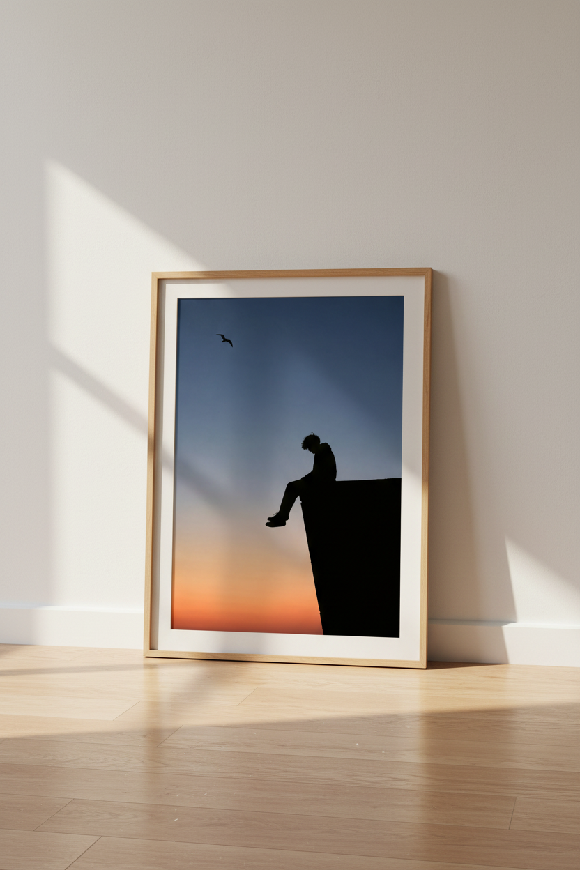 Silhouette Wall Art | Sunset Gradient, Moody Blue | Living Room Decor