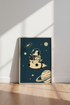 Astronaut Dog Space Wall Art | Navy & Cream Mid-Century Poster, Nursery Decor