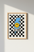 Retro Smiley Face Be Kind Wall Art | Checkered Lightning Poster, Preppy Dorm Decor