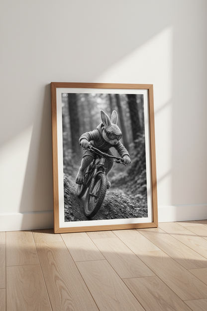 Rabbit Mountain Bike Wall Art | B&amp;W Cycling Print, Man Cave Decor