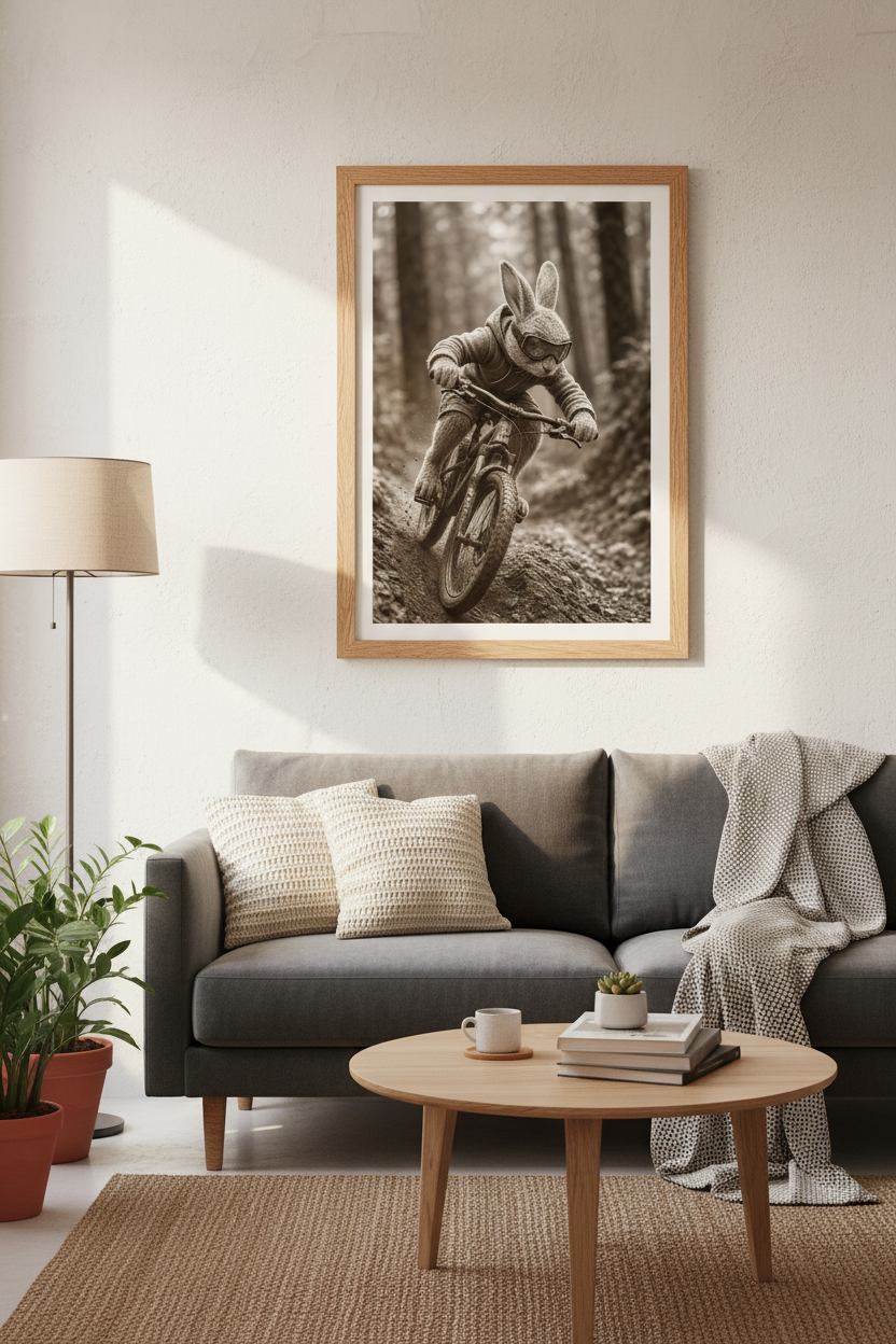 Rabbit Mountain Bike Wall Art | B&amp;W Cycling Print, Man Cave Decor