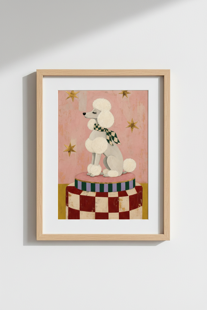 Poodle Wall Art Print | Pink Vintage Circus Dog Poster | Whimsical Nursery Decor