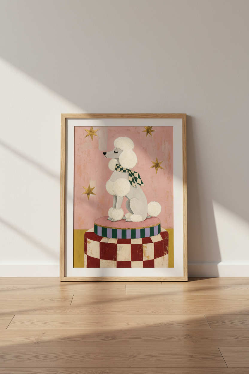 Poodle Wall Art Print | Pink Vintage Circus Dog Poster | Whimsical Nursery Decor